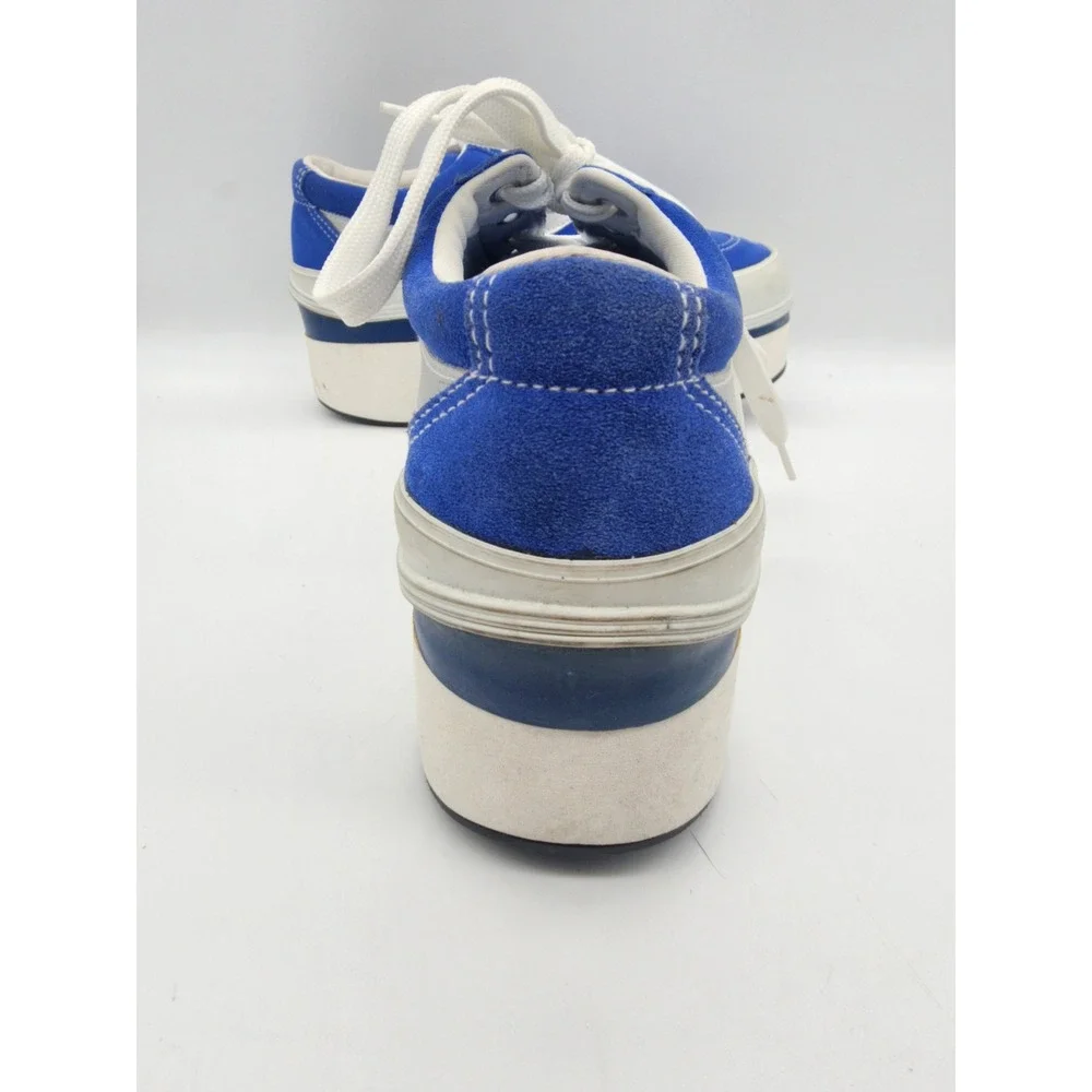 Blue Suede Platform Sneakers Metallic Silver Stripe Chunky Y2K SKWBS-U Size 9